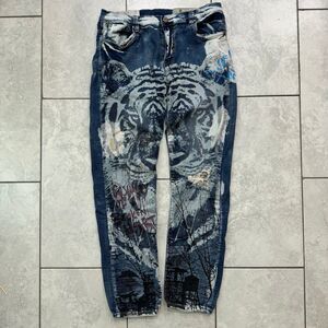 VTG Y2K Industrial Indigo Jeans 38x34 Tiger Rhinestone Distressed Art To Wear